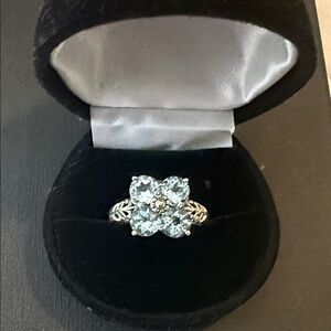 Elegant Sterling Silver and Blue Topaz Floral Ring